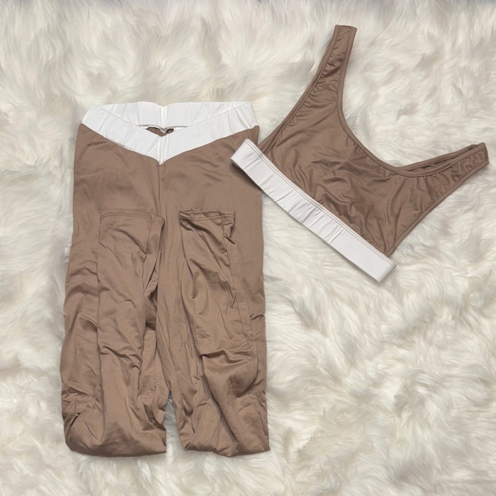 Brown and White Activewear Set
